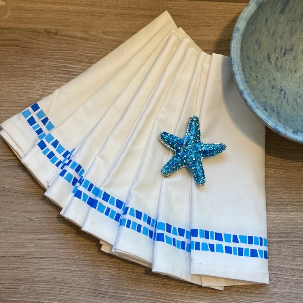 Sea glass mosaic Napkins (8) made in India NWOT
